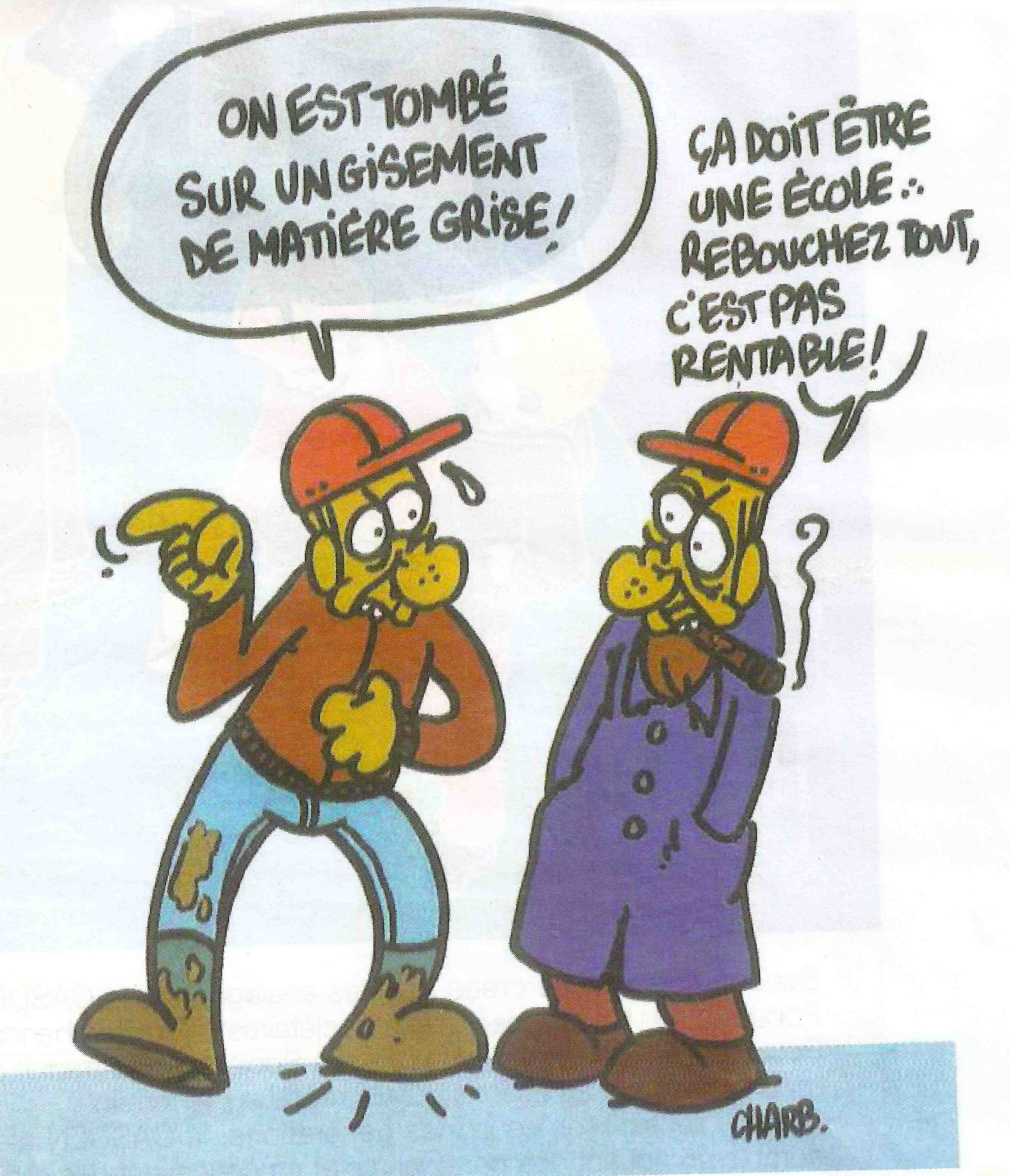 Dessin de Charb sur l'école paru dans une revue de la FSU en 1999.