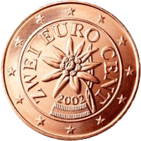 Pièce autrichienne de 2 centimes d'euro représentant un edelweiss